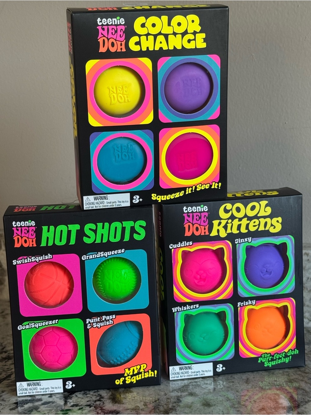 Needoh Teenie Color Change & Hot Shots & Cool Kittens Squishy Toy Pack Bundle